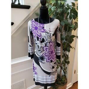 Intermission Women's Multicolor Round Neck Long Sleeve Knee Length Dress Size 12